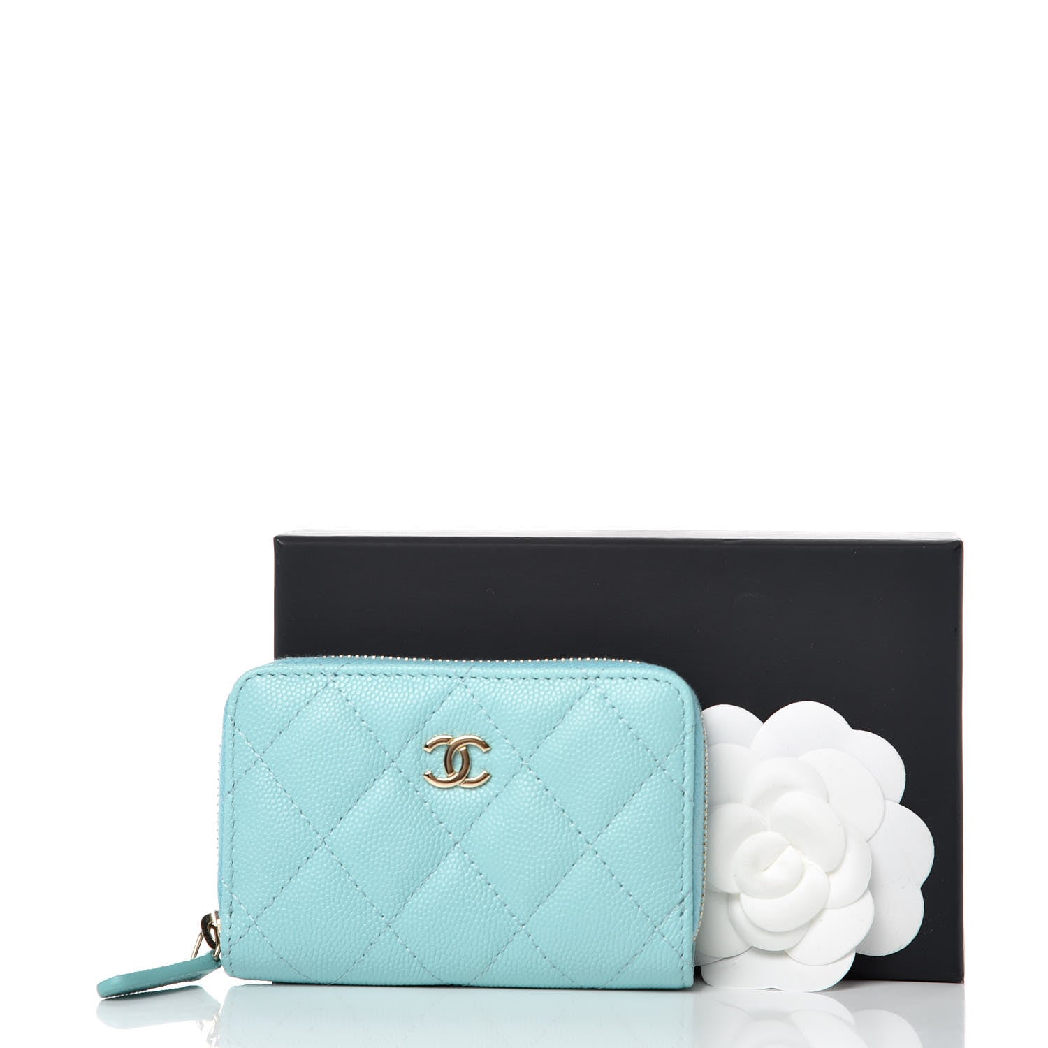 Chanel Caviar Quilted Zip Coin Purse Light Blue 10 of 10