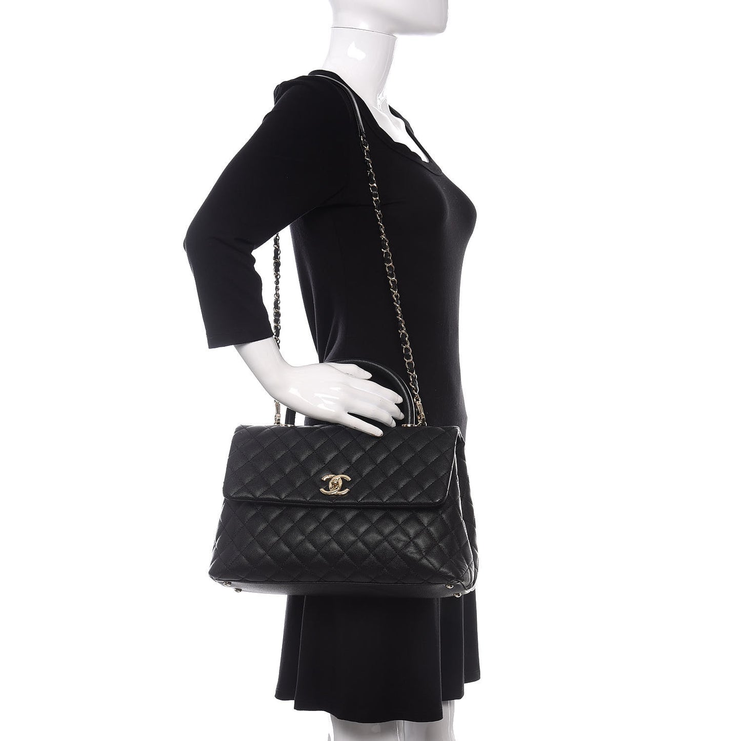 Caviar Quilted Medium Coco Handle Flap Black
