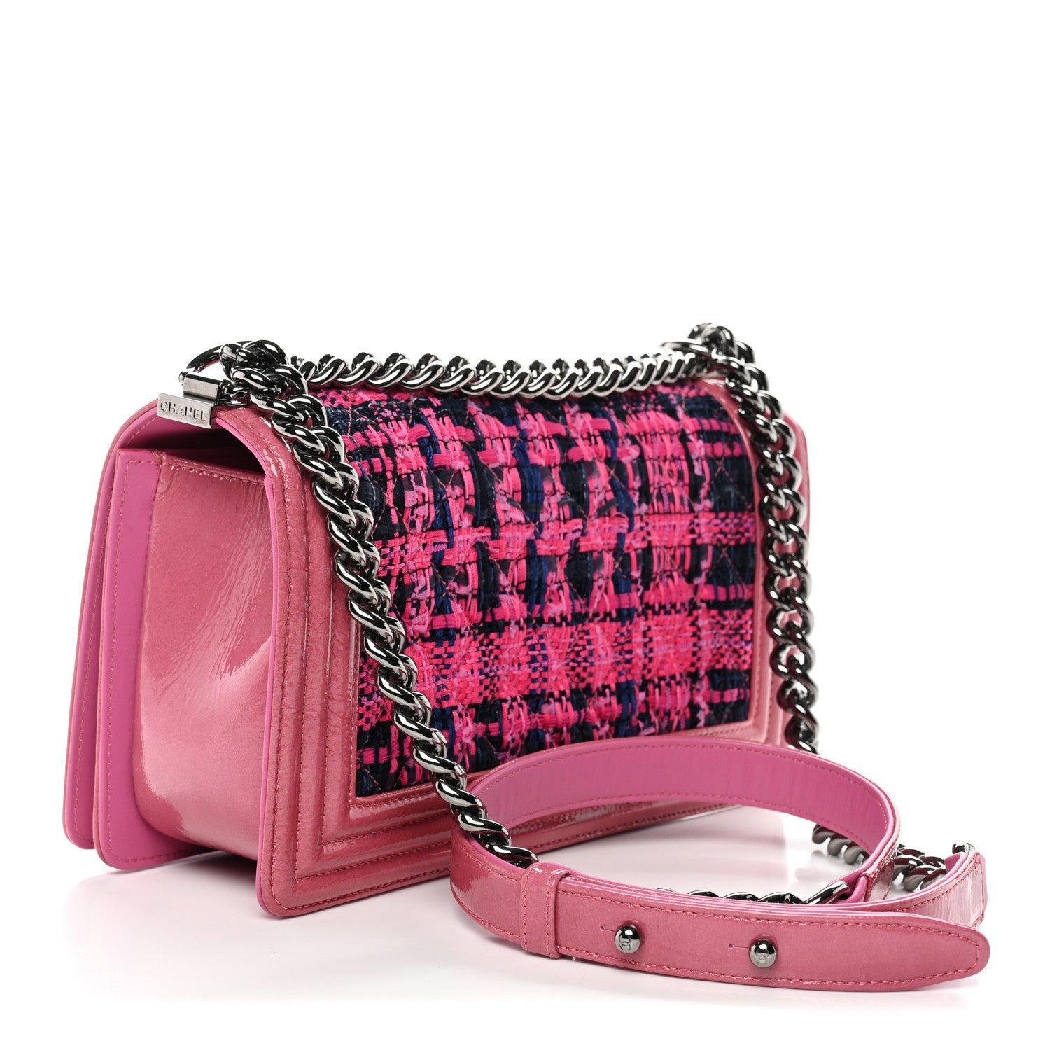Chanel Patent Tweed Medium Boy Flap Fuchsia 1872483 – FASHIONPHILE