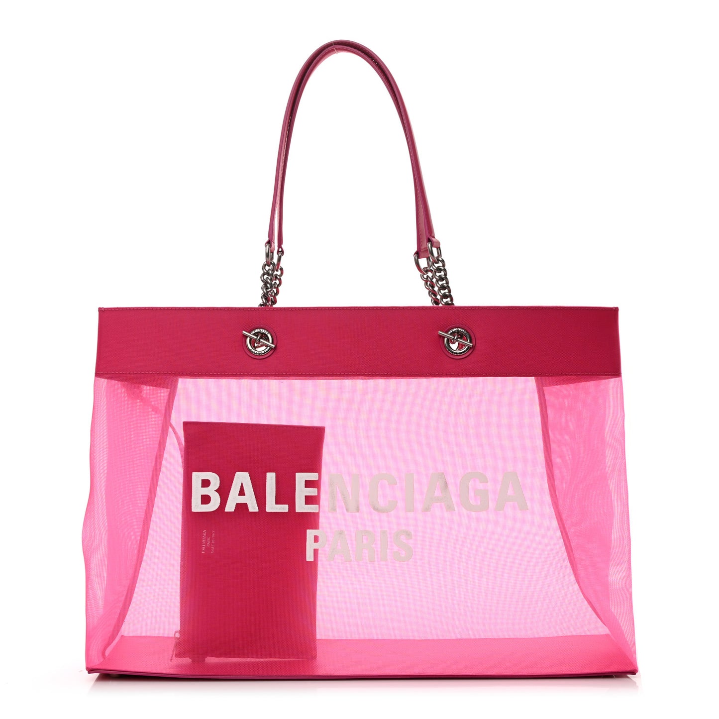 Mesh Large Duty Free Tote Fuchsia White