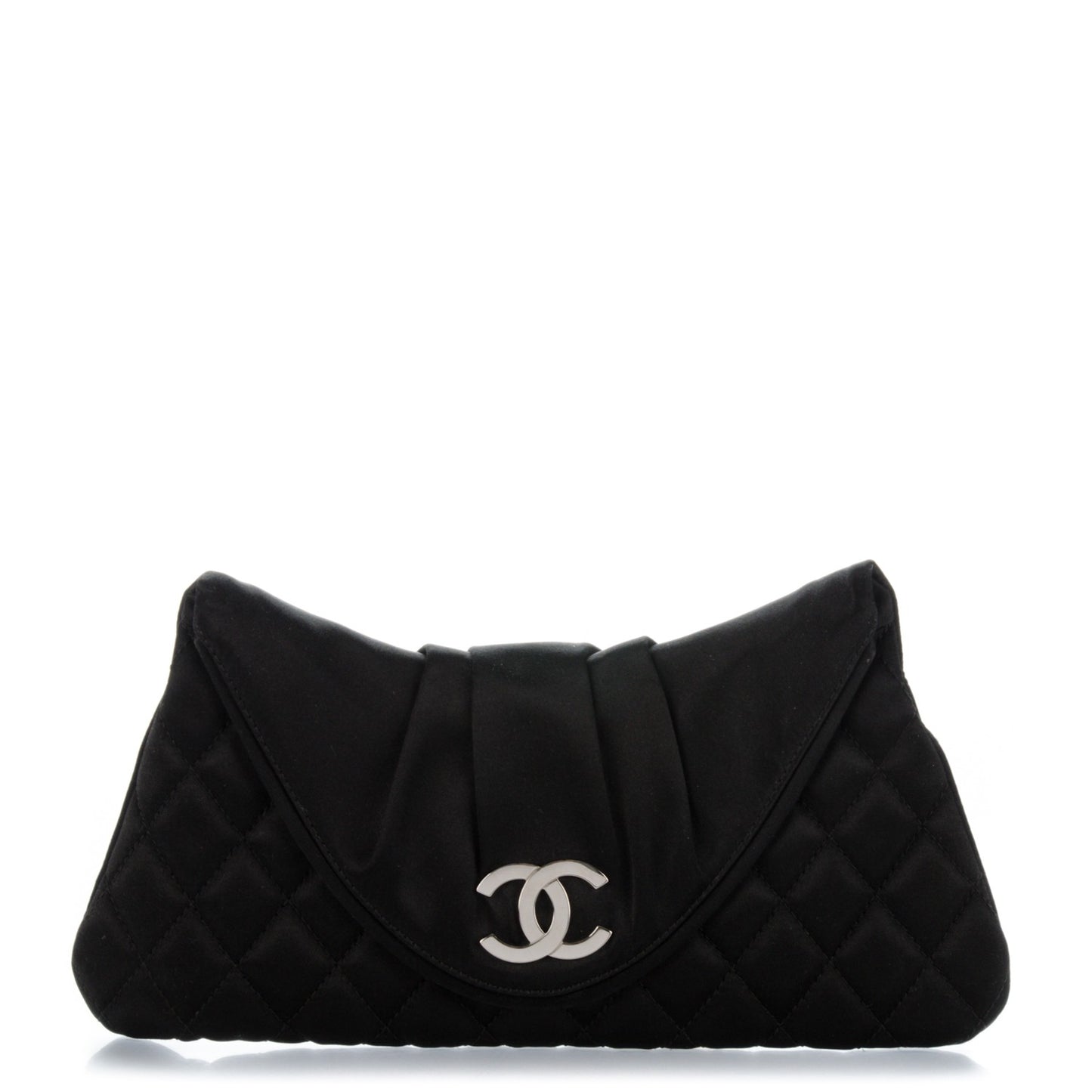Satin Quilted Flap Clutch Black