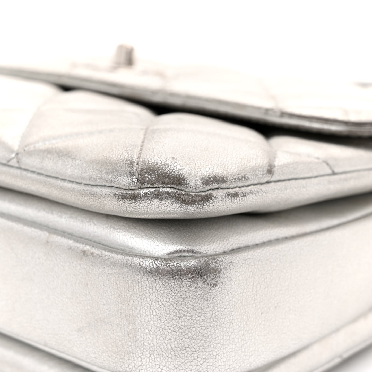 Metallic Lambskin Quilted Small Trendy CC Flap Dual Handle Bag Silver