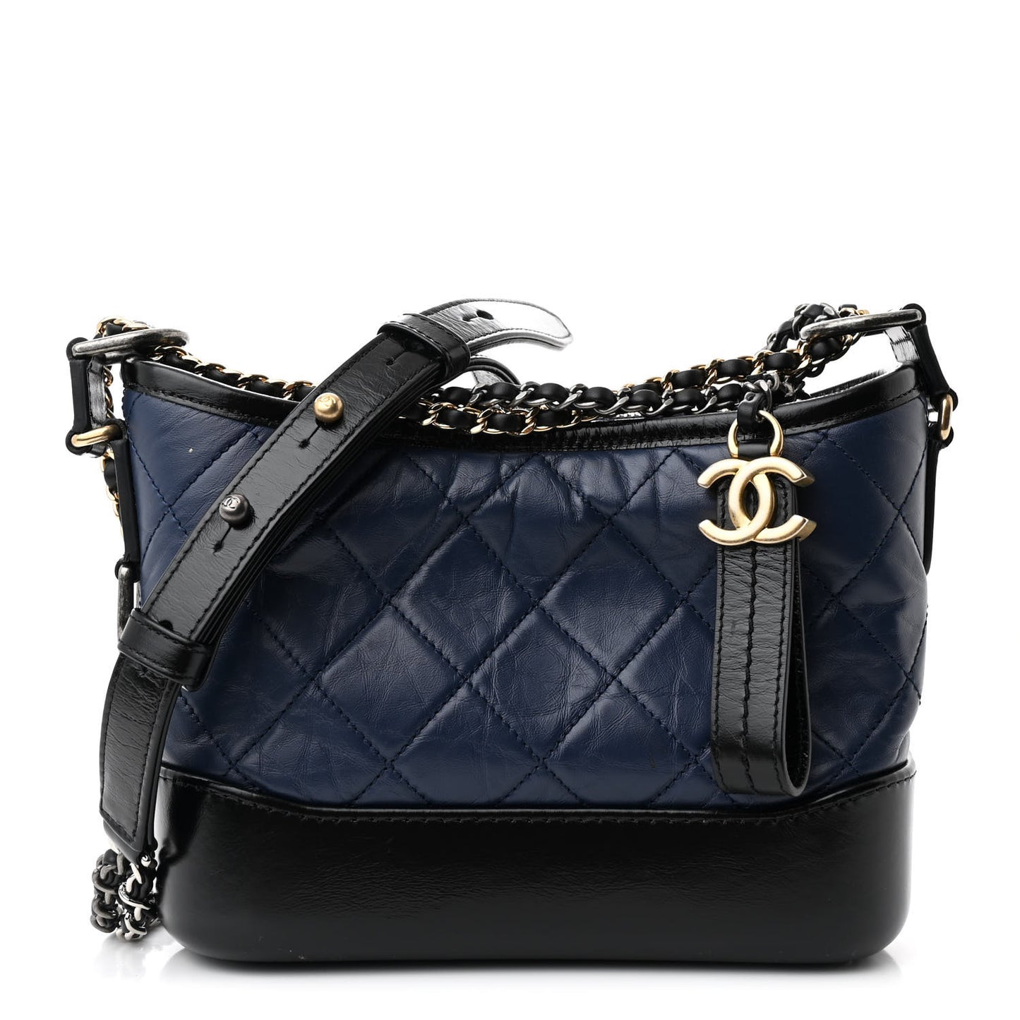 Aged Calfskin Quilted Small Gabrielle Hobo Navy Black
