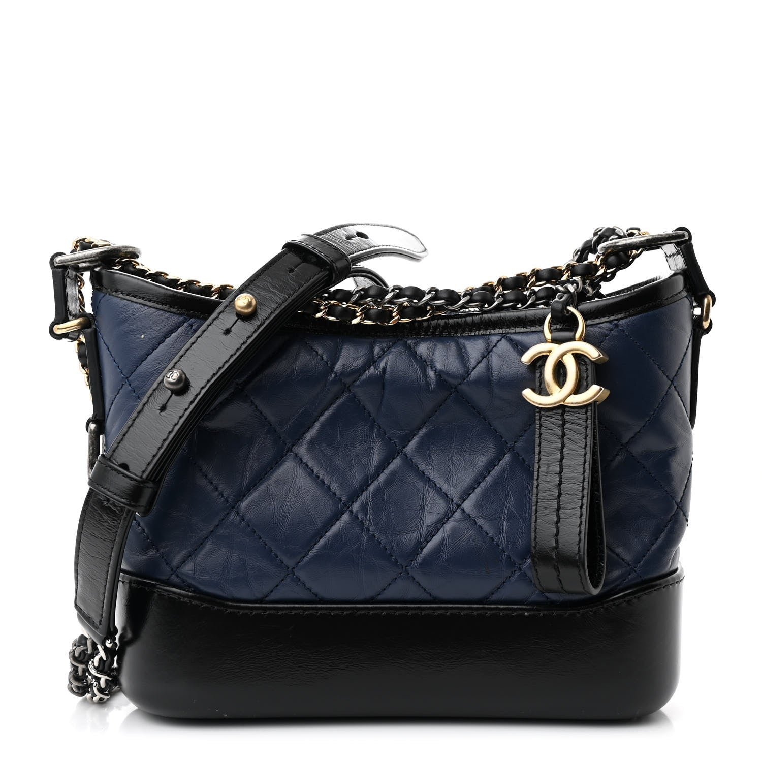 Chanel Aged Calfskin Quilted Small Gabrielle Hobo Navy Black 1 of 10