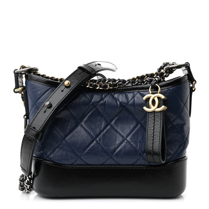 Chanel Aged Calfskin Quilted Small Gabrielle Hobo Navy Black 1 of 10