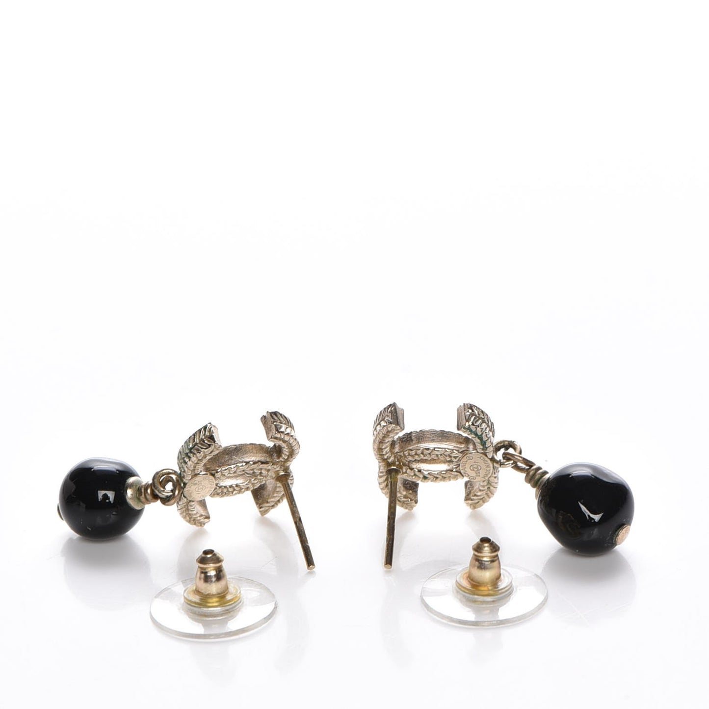 Bead CC Drop Earrings Gold Black