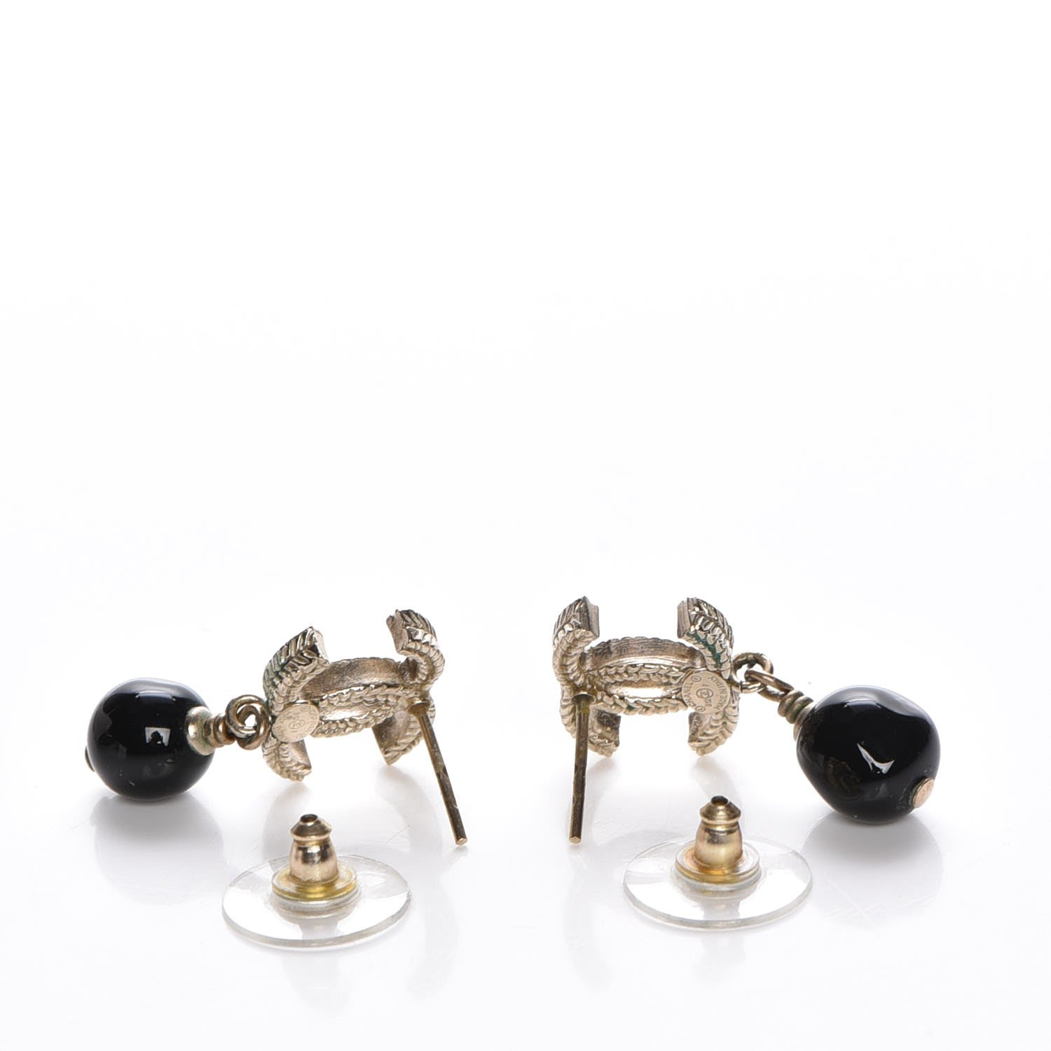 Chanel Bead CC Drop Earrings Gold Black 3 of 7