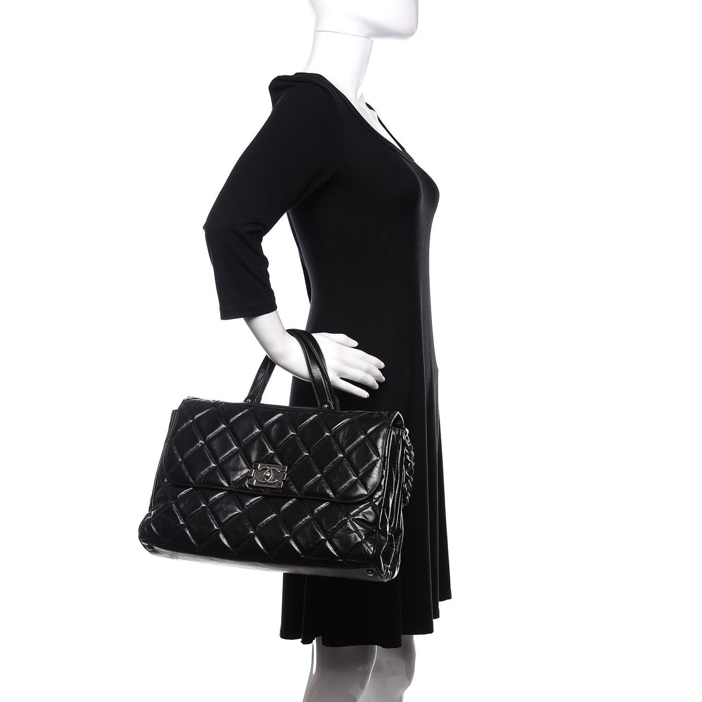 Glazed Calfskin Boy Satchel Flap Black