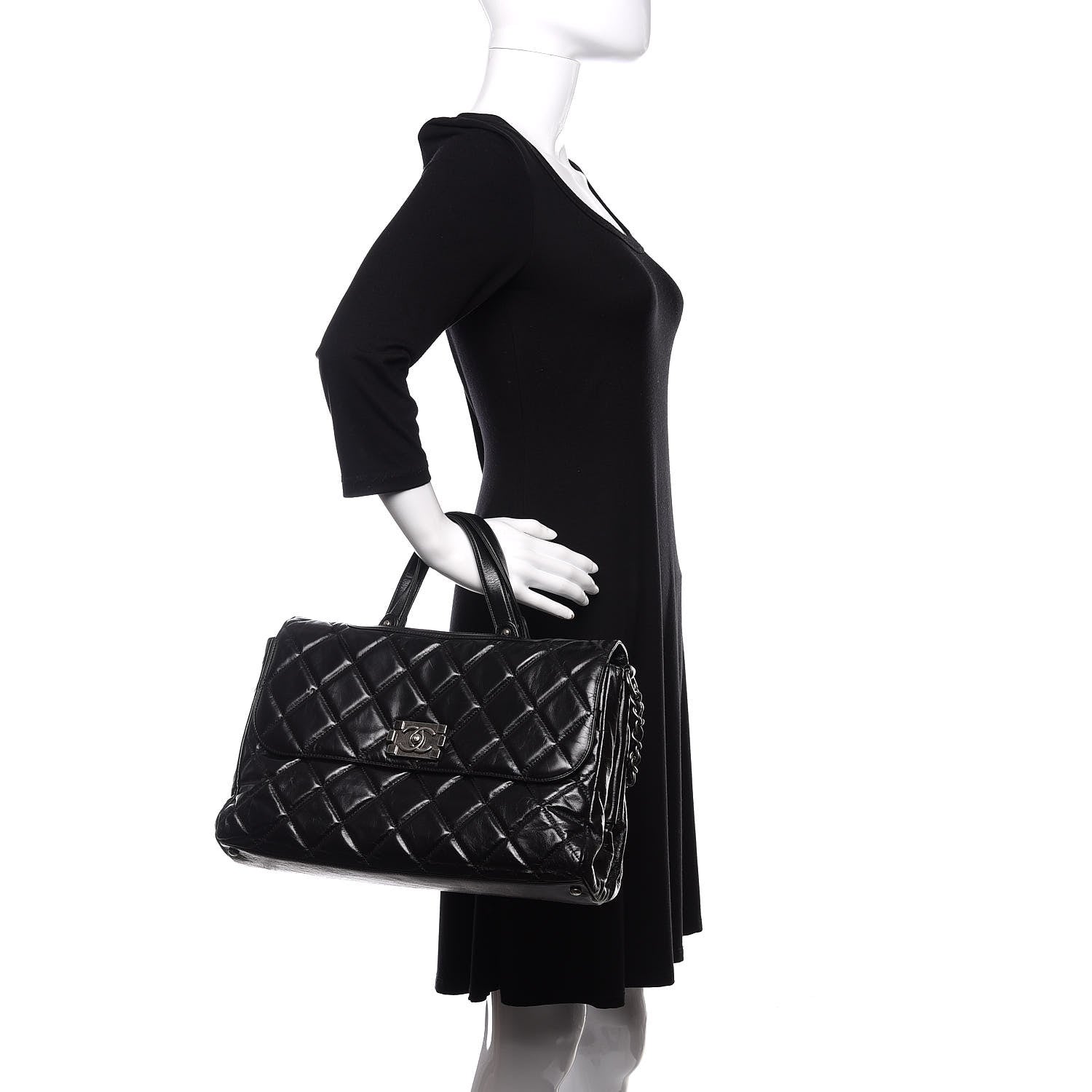 Chanel Glazed Calfskin Boy Satchel Flap Black 3 of 13