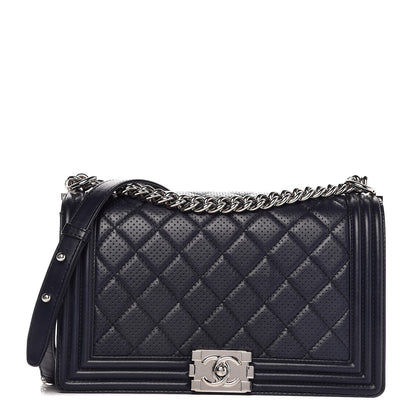 Chanel Perforated Lambskin Quilted New Medium Boy Flap Navy 1 of 7