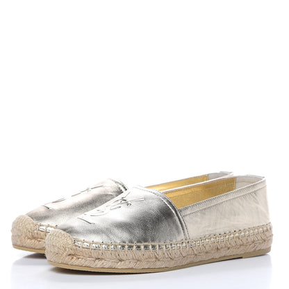 Saint Laurent Metallic Lambskin Monogram Espadrilles 35 Platino 3 of 9
