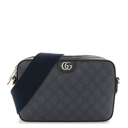 Gucci GG Supreme Monogram Textured Dollar Calfskin Web Ophidia Wristlet Shoulder Bag Blue Black Graphite Blue 1 of 13