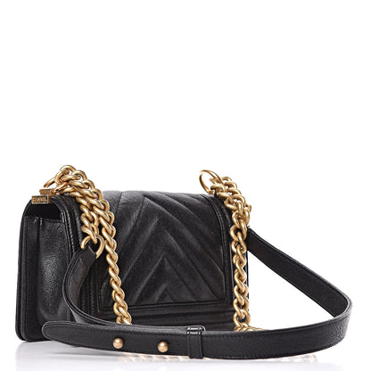 Chanel Caviar Chevron Quilted Small Boy Flap Black 3 of 12