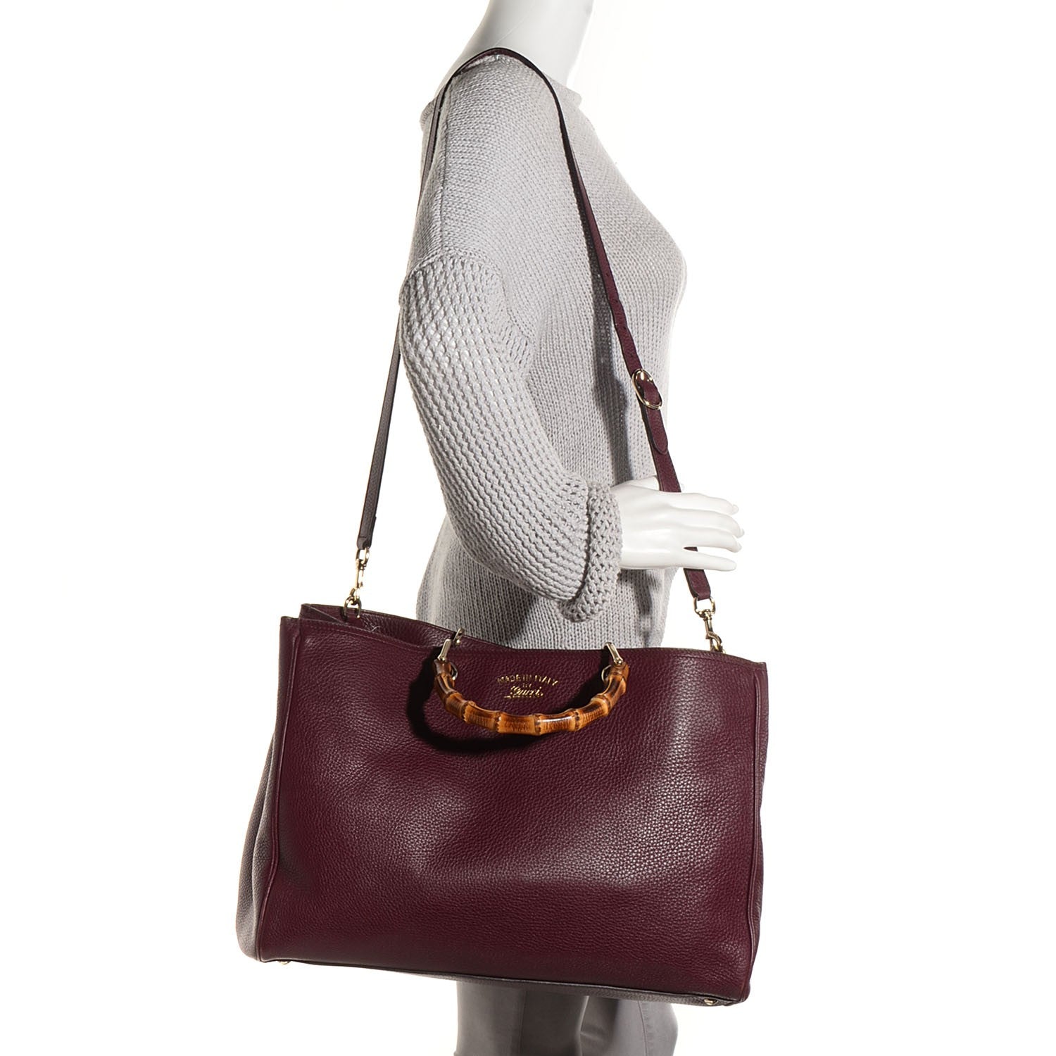 Gucci Leather Large Bamboo Shopper Tote Burgundy 2 of 9
