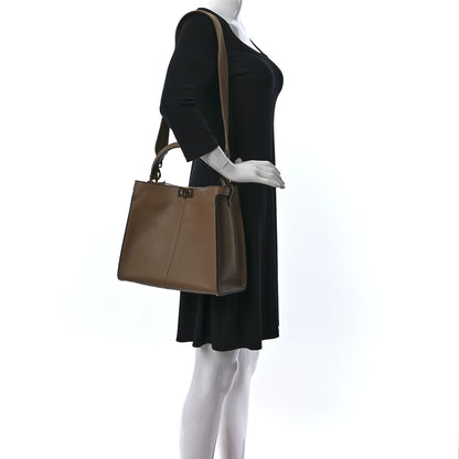 Fendi Vitello Seta Glazed Fabric FF 1974 Medium Peekaboo X-Lite Sand Mogano Panna 3 of 10