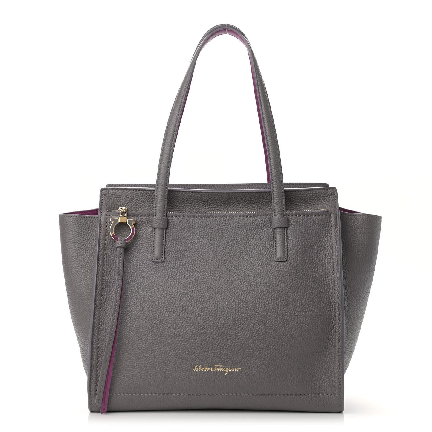 Hammered Calfskin Double Handle Medium Amy Tote Grey