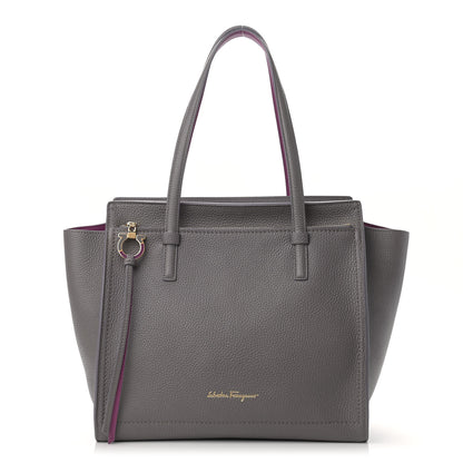 Salvatore Ferragamo Hammered Calfskin Double Handle Medium Amy Tote Grey 1 of 10