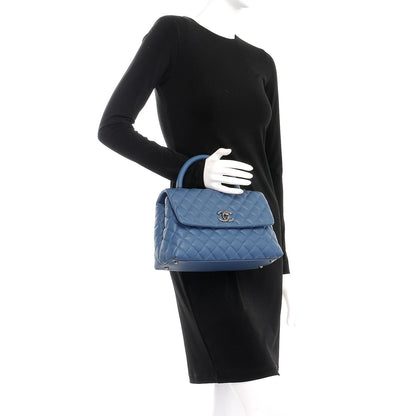 Chanel Caviar Quilted Small Coco Handle Flap Blue 3 of 9