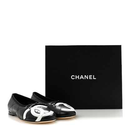 Chanel Lambskin Quilted CC Cambon Ballet Flats 36.5 Black White 10 of 10