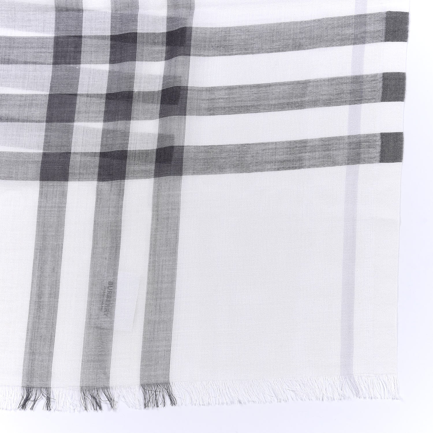 Burberry Wool Silk Gauze Giant Check Lightweight Scarf White Light Grey 3 of 3