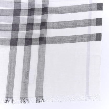 Burberry Wool Silk Gauze Giant Check Lightweight Scarf White Light Grey 3 of 3