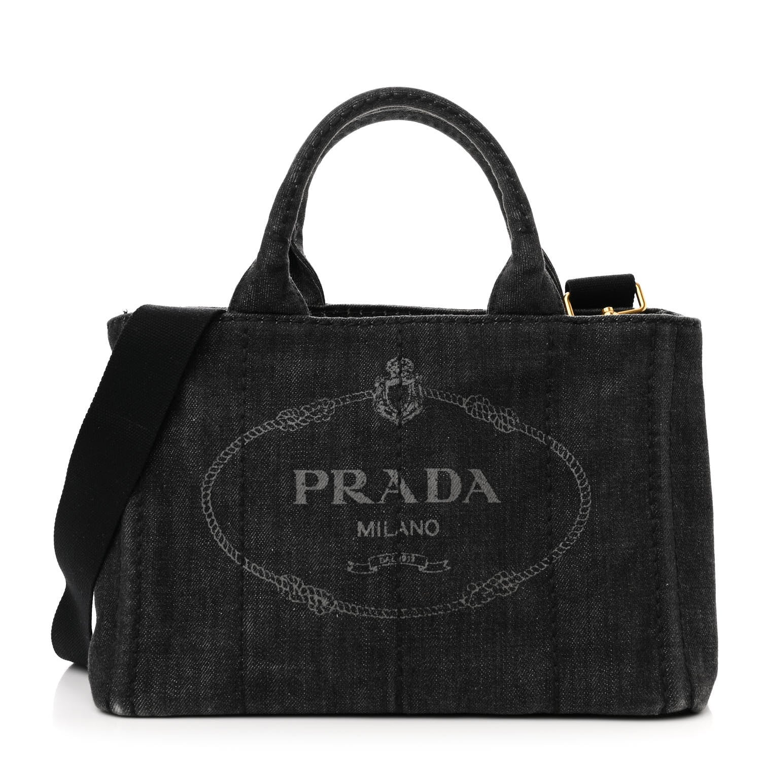 Prada Denim Small Logo Tote Black 1 of 10