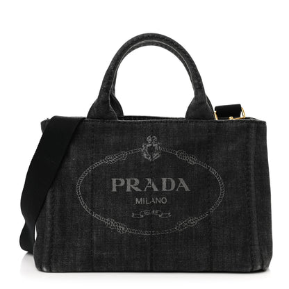 Prada Denim Small Logo Tote Black 1 of 10