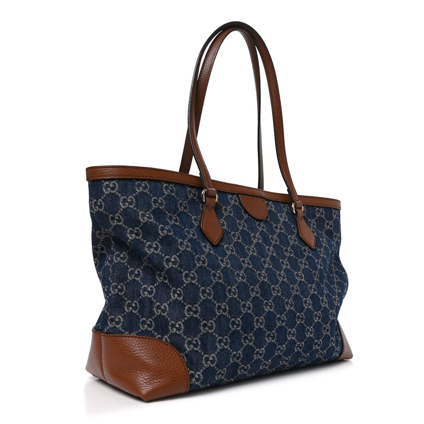 New Denim GG Monogram Medium Ophidia Shopping Tote Blue Tea Cuir