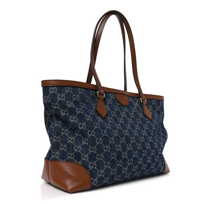 Gucci New Denim GG Monogram Medium Ophidia Shopping Tote Blue Tea Cuir 3 of 10