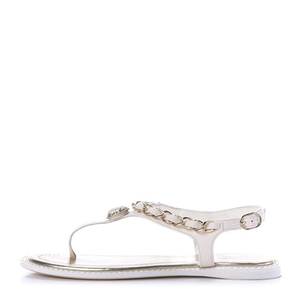 Chanel Lambskin Thong Sandals 36.5 White 1 of 10