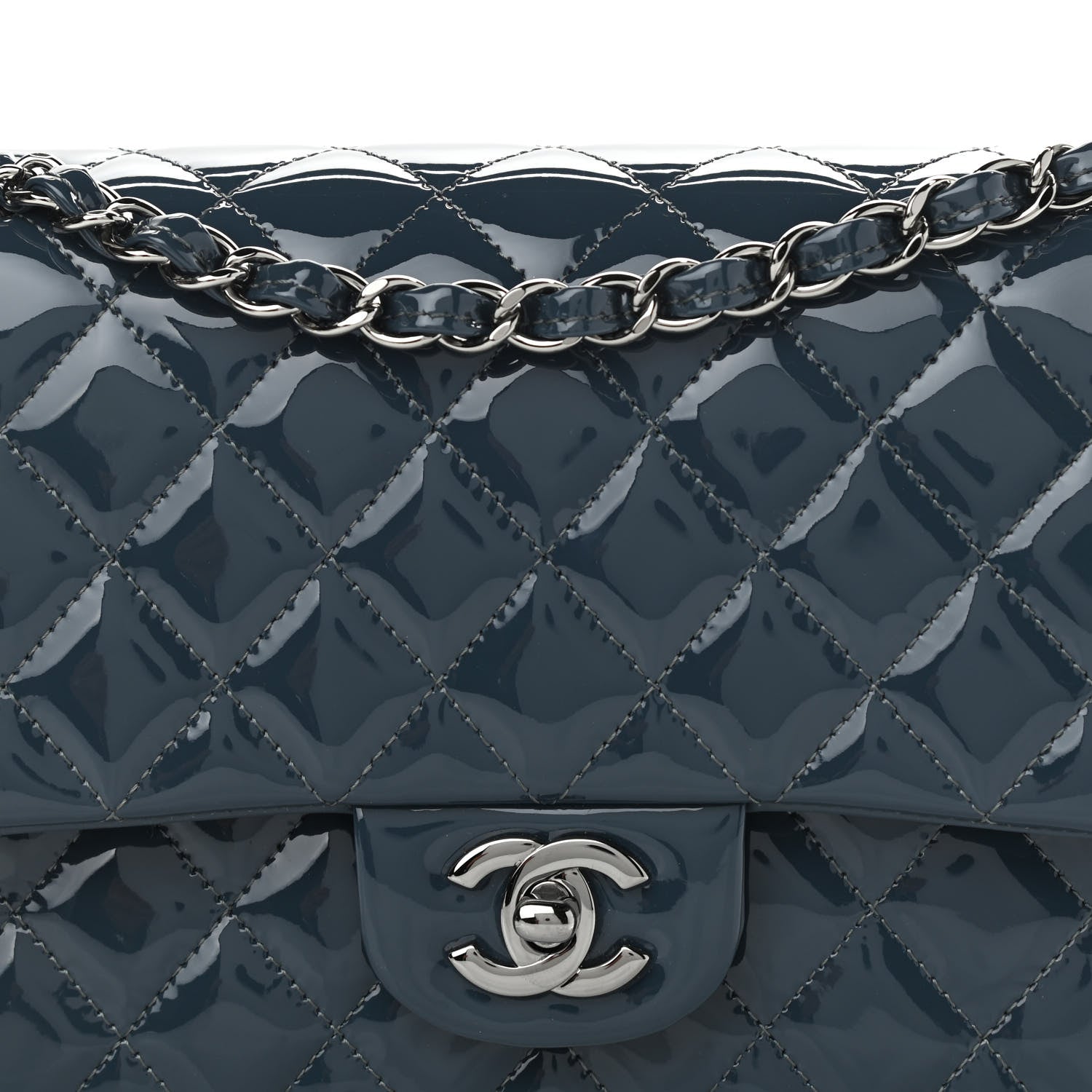 Chanel Patent Quilted Medium Double Flap Navy Blue 9 of 9