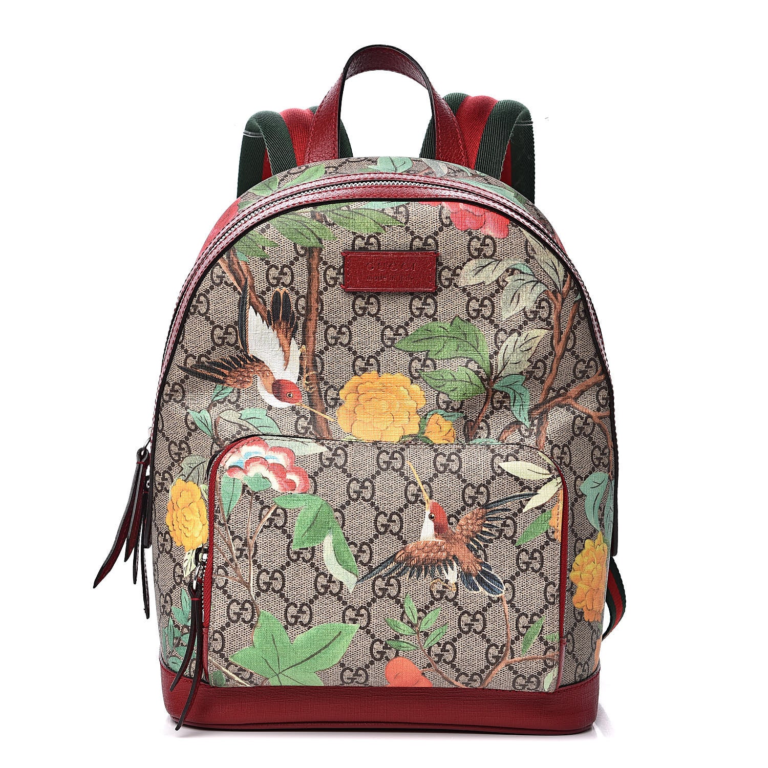 Gucci GG Supreme Monogram Tian Web Small Day Backpack Beige Multicolor Red 1 of 13