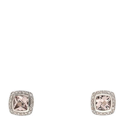 David Yurman Sterling Silver Diamond Morganite 7mm Petite Albion Earrings 1 of 4