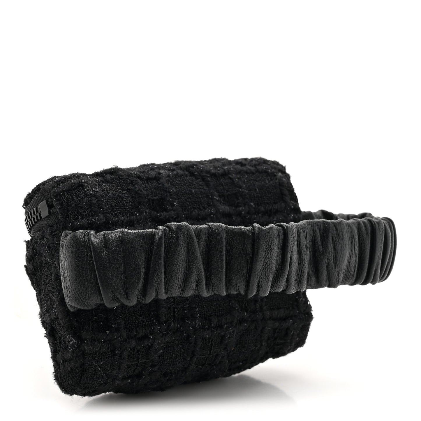 Tweed Lambskin Quilted Arm Coin Purse Black