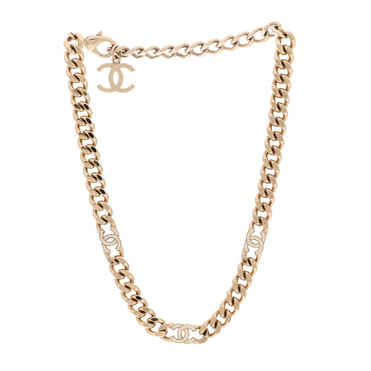 Metal Enamel Chain CC Choker Gold White