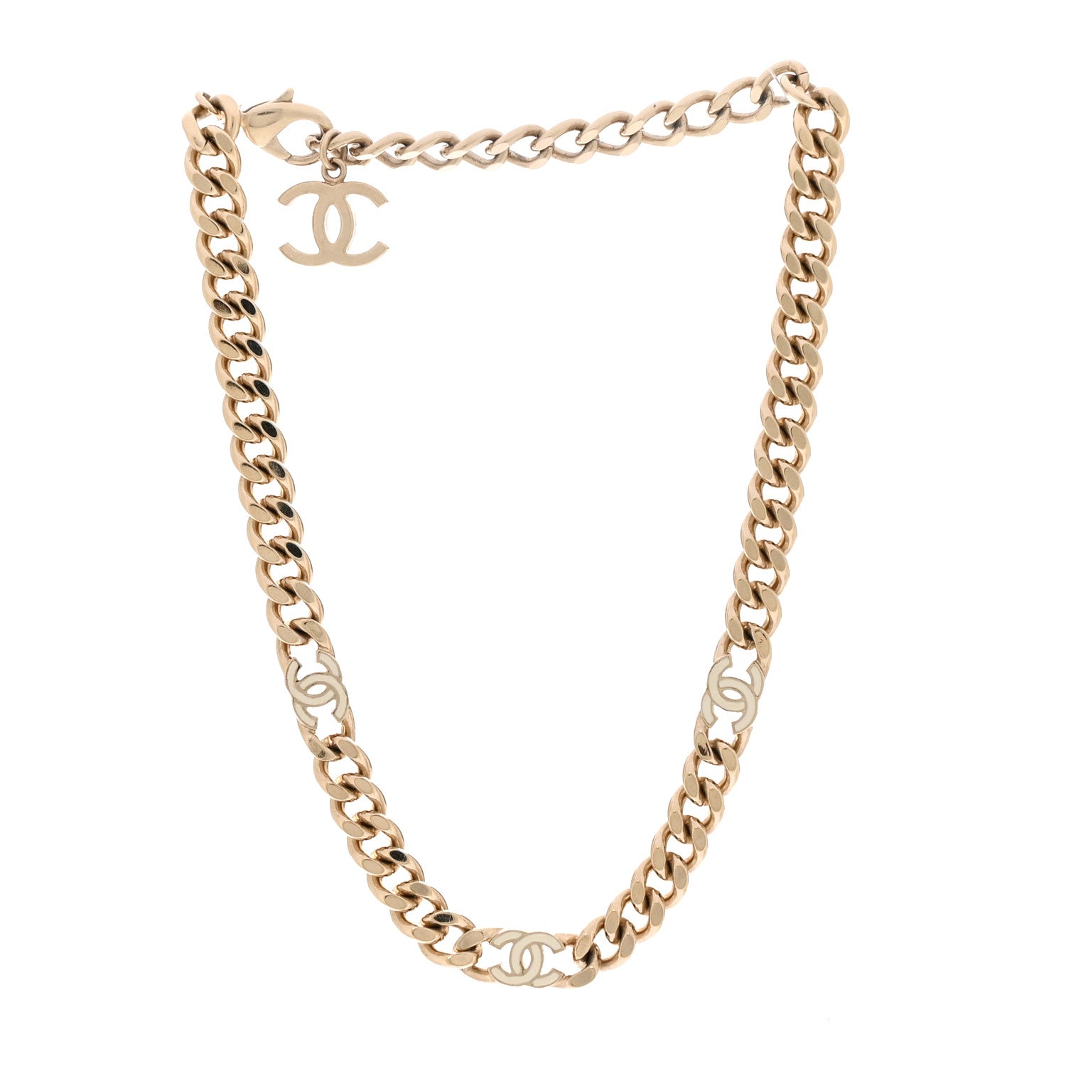 Chanel Metal Enamel Chain CC Choker Gold White 3 of 6