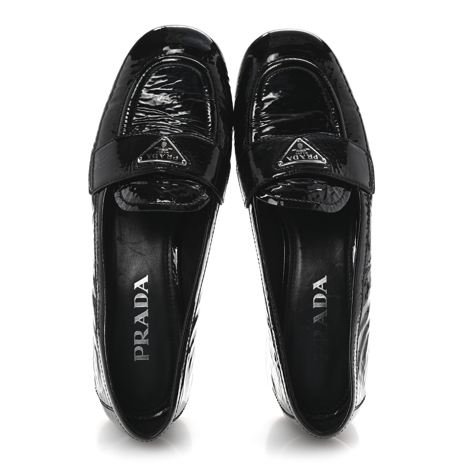 Prada Naplak Metal Triangle Logo 30mm Loafer Pumps 38 Black 2 of 9