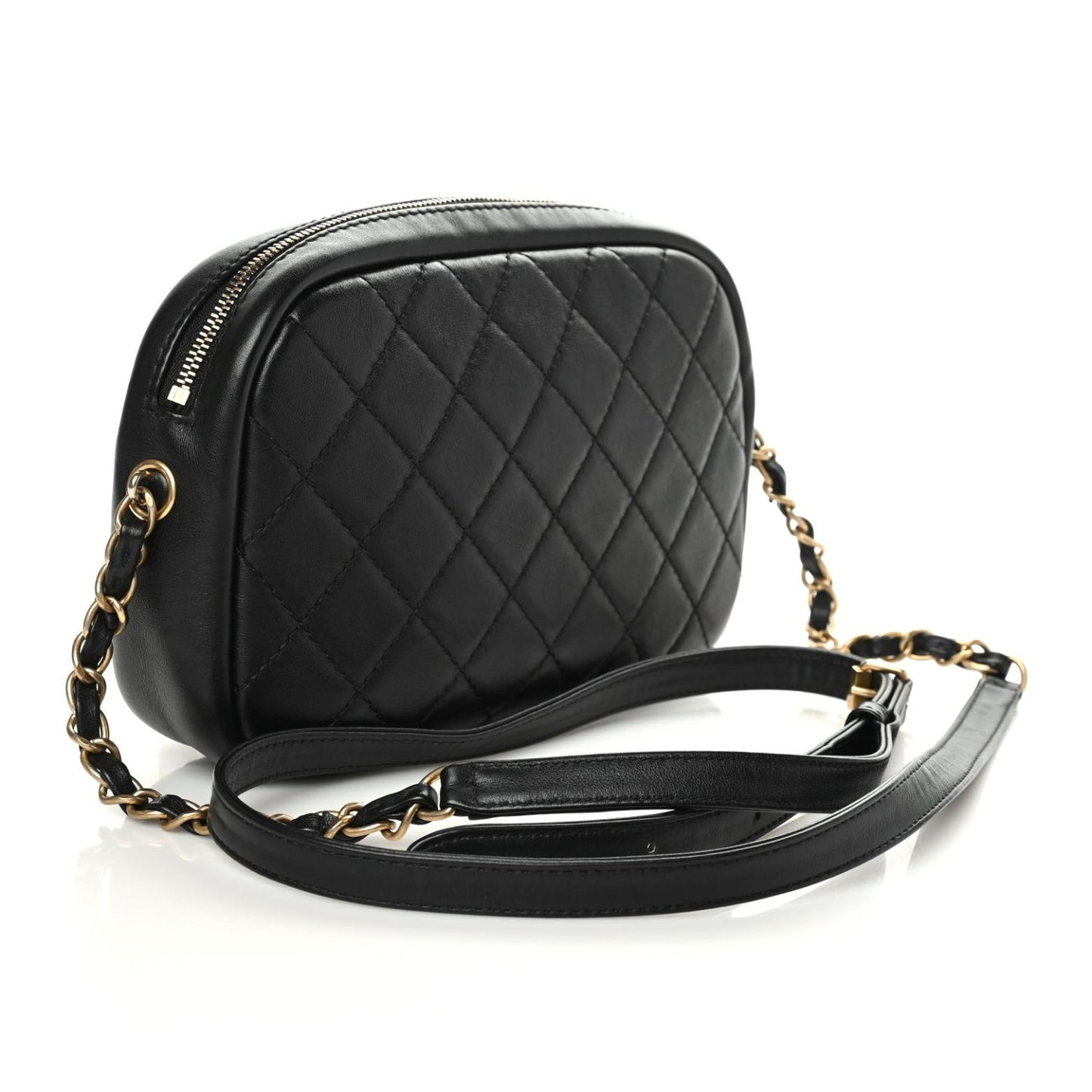 Lambskin Quilted Large Buckle Camera Case Bag Black
