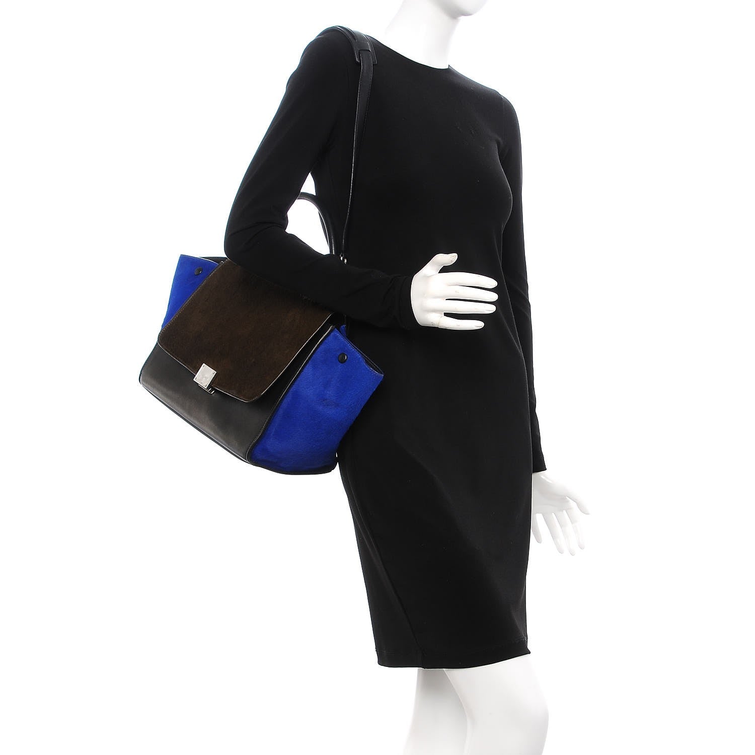 Celine Pony Hair Smooth Calfskin Tri-color Medium Trapeze Cobalt 2 of 17