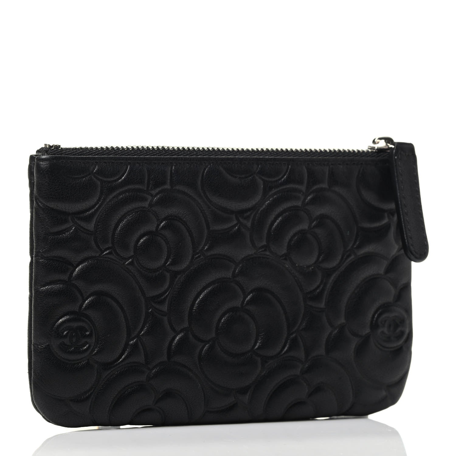 Chanel Goatskin Camellia Embossed Cosmetic Pouch Black 2 of 3