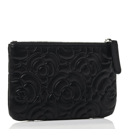 Chanel Goatskin Camellia Embossed Cosmetic Pouch Black 2 of 3