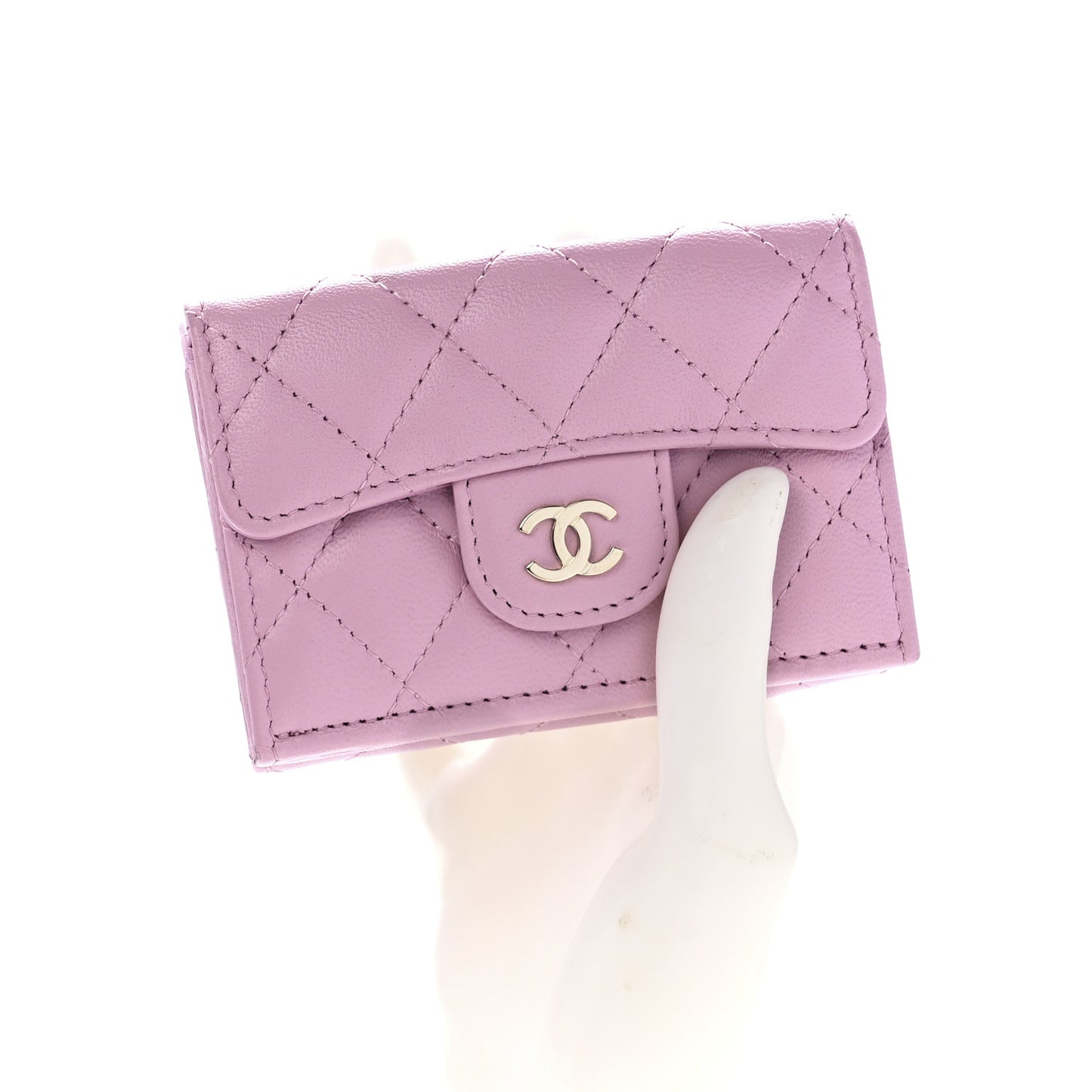 Lambskin Quilted Double Flap Wallet Light Pink