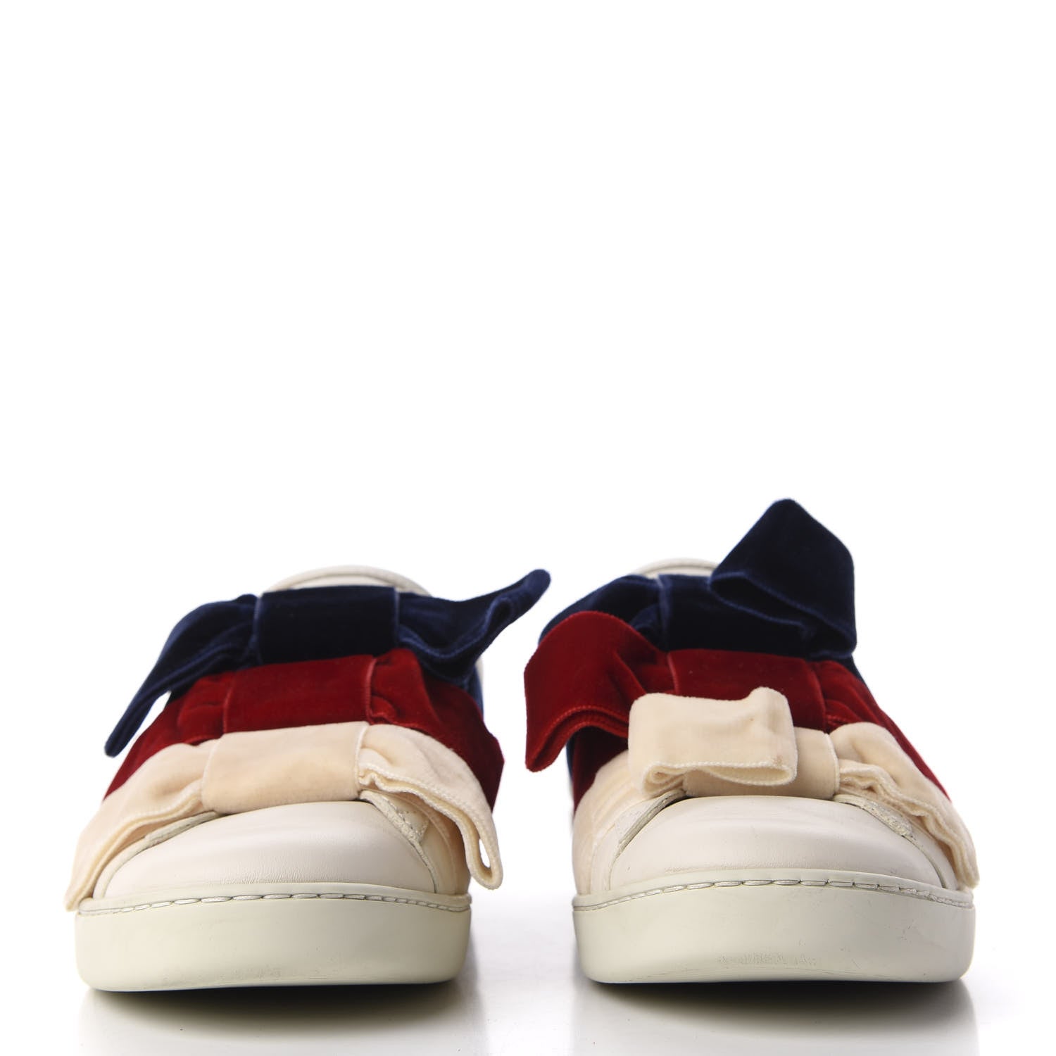 Gucci Calfskin Velvet Womens Bow Ace Sneakers 37.5 White 3 of 14