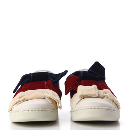 Gucci Calfskin Velvet Womens Bow Ace Sneakers 37.5 White 3 of 14