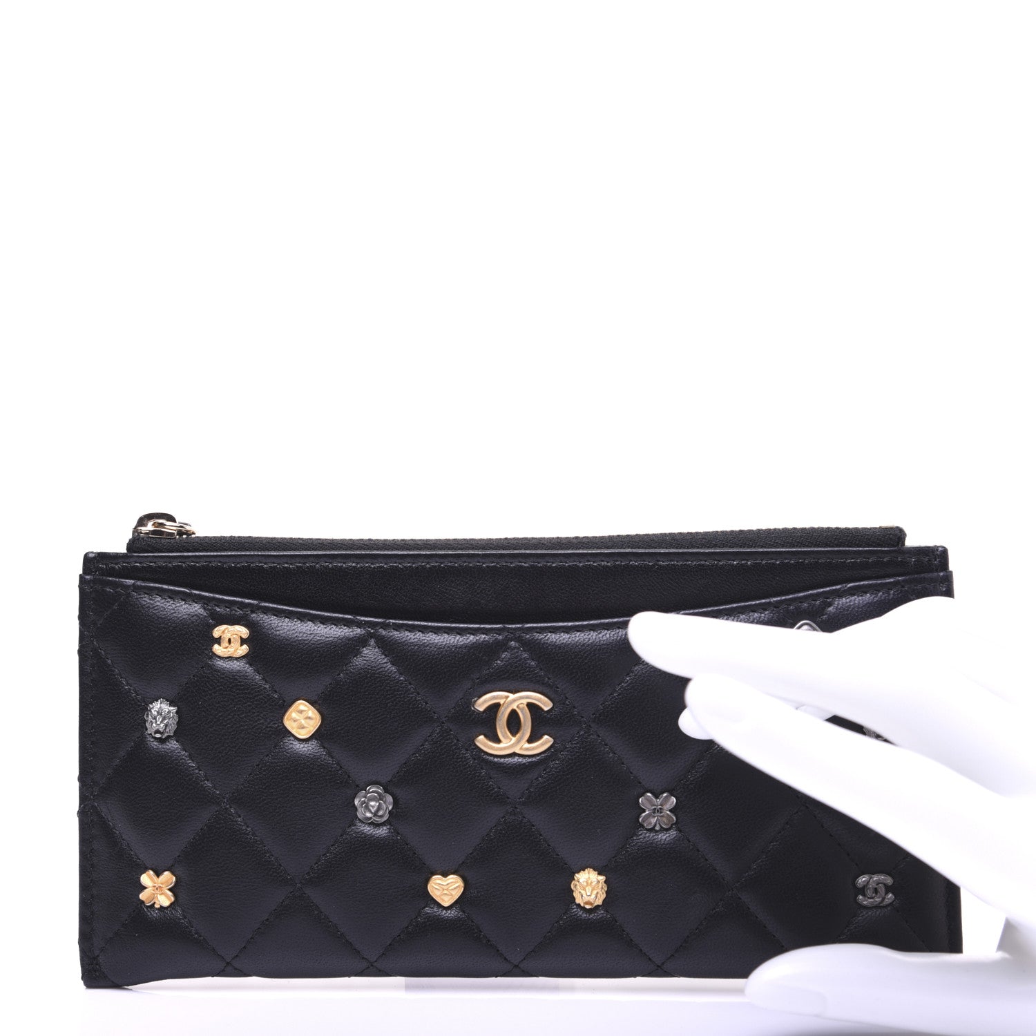 Chanel Lambskin Quilted Lucky Charms Classic Zip Pouch Black 2 of 11