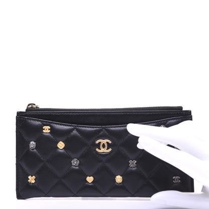 Chanel Lambskin Quilted Lucky Charms Classic Zip Pouch Black 2 of 11