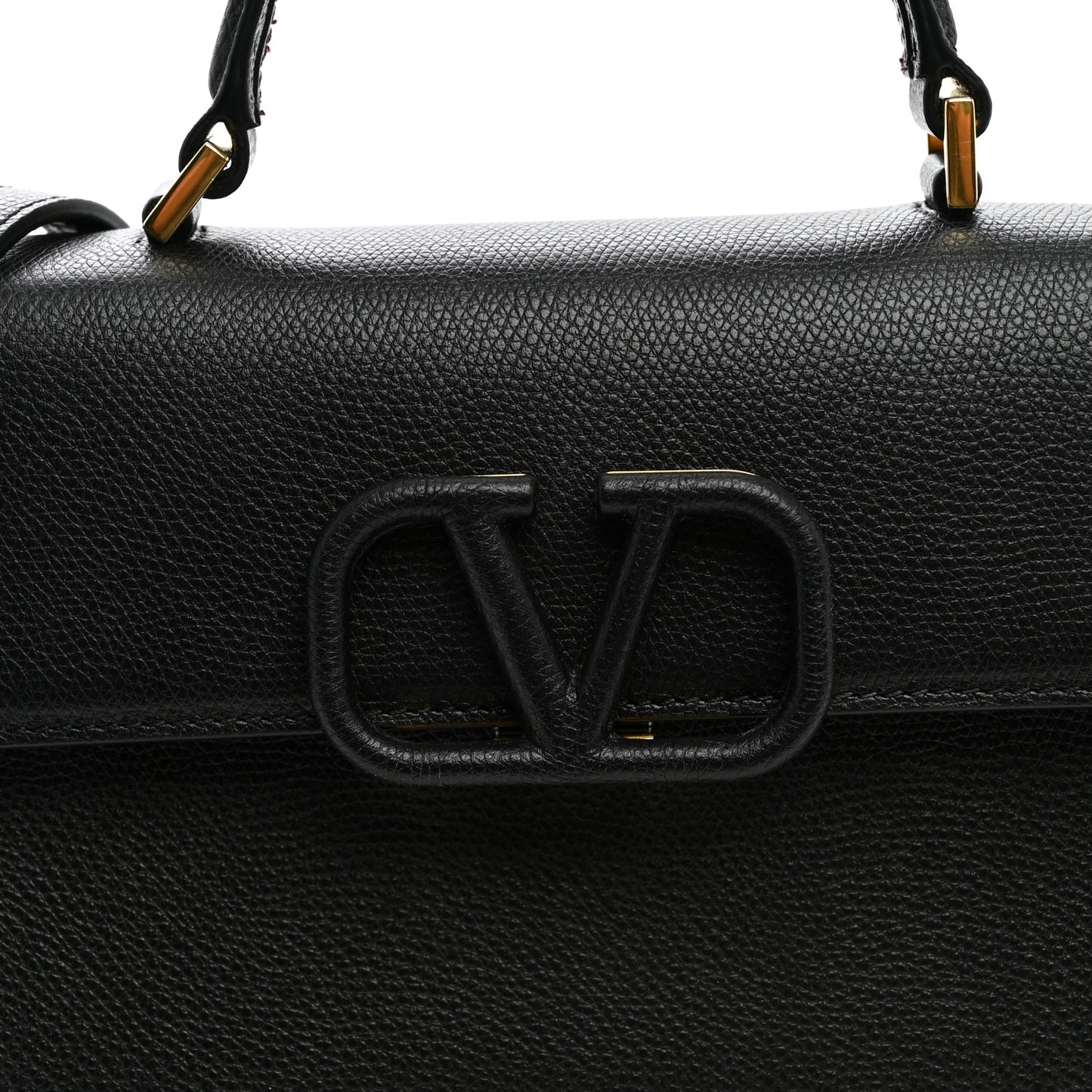 Grainy Calfskin Small VSling Top Handle Bag Black