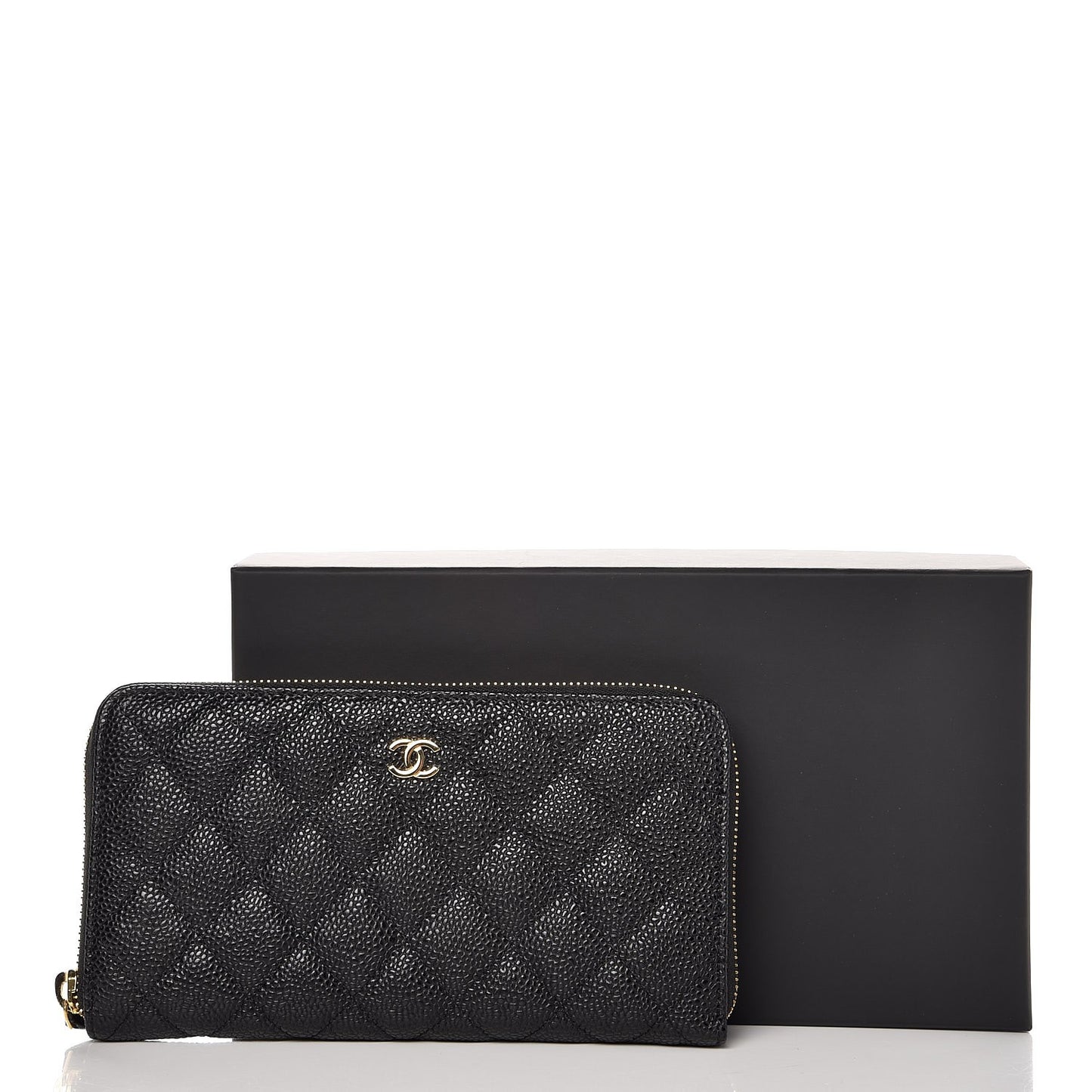 Caviar Quilted Large Gusset Zip Around Wallet Black