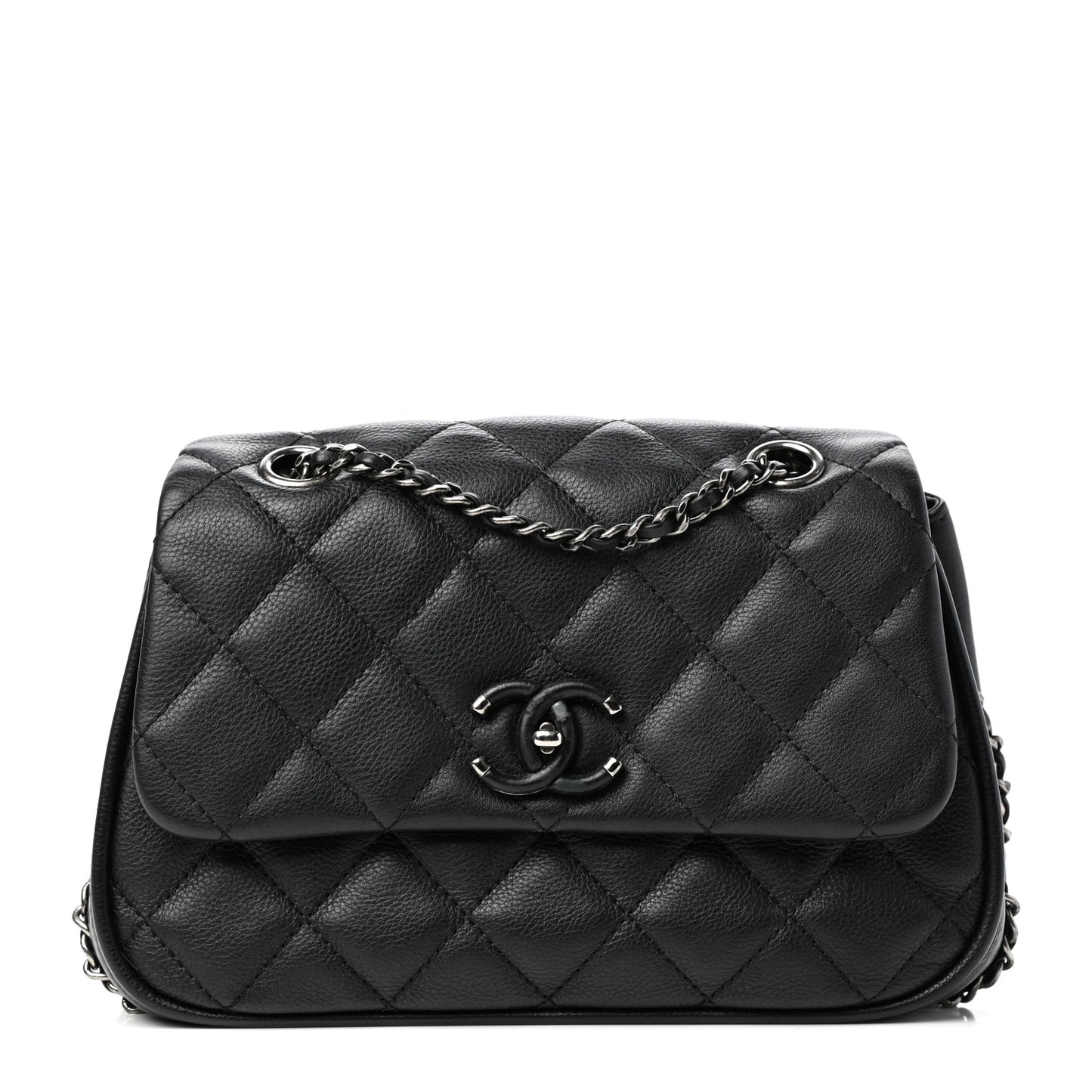 Calfskin Quilted Small Frame In Chain Flap Black