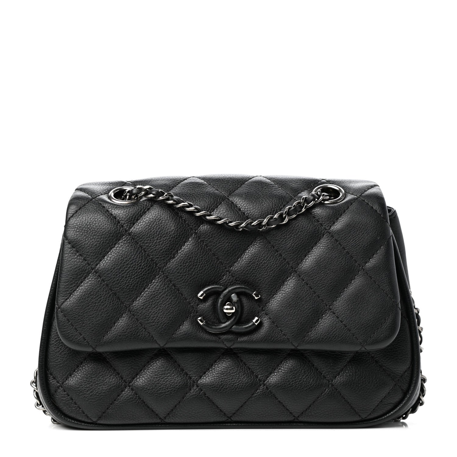 Chanel Calfskin Quilted Small Frame In Chain Flap Black 1 of 10